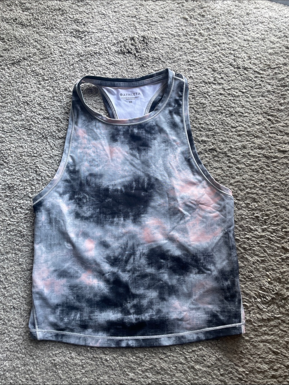 Athleta Tie-Dye High-Neck Racerback Tank – Gray & Light Pink